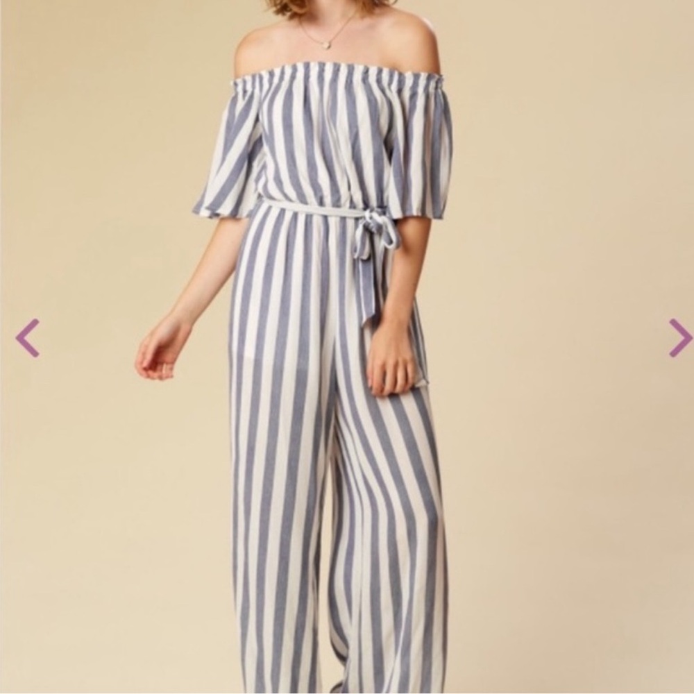 Altar'd State Blue and White Striped Jumpsuit